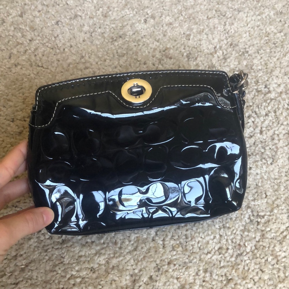 Coach black patent leather wristlet